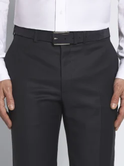 Midnight blue suede and calf leather belt with roller buckle