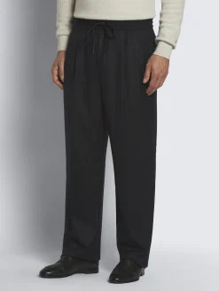 Midnight blue Super 180's herringbone wool Torino trousers