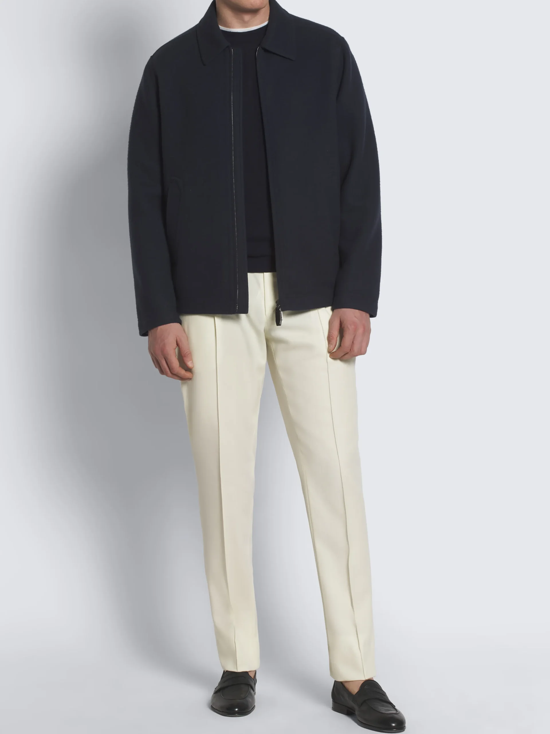 Midnight blue vicuña and cotton crewneck sweater