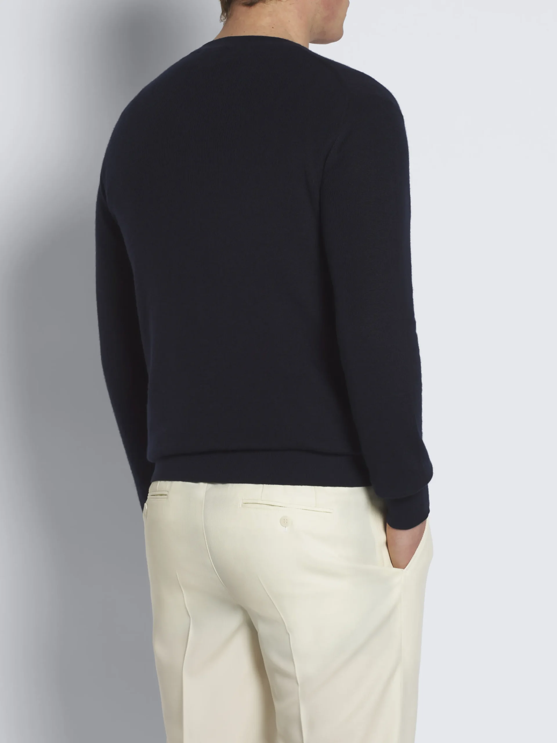 Midnight blue vicuña and cotton crewneck sweater