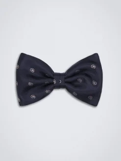 Midnight blue with beige paisley motif silk bow tie