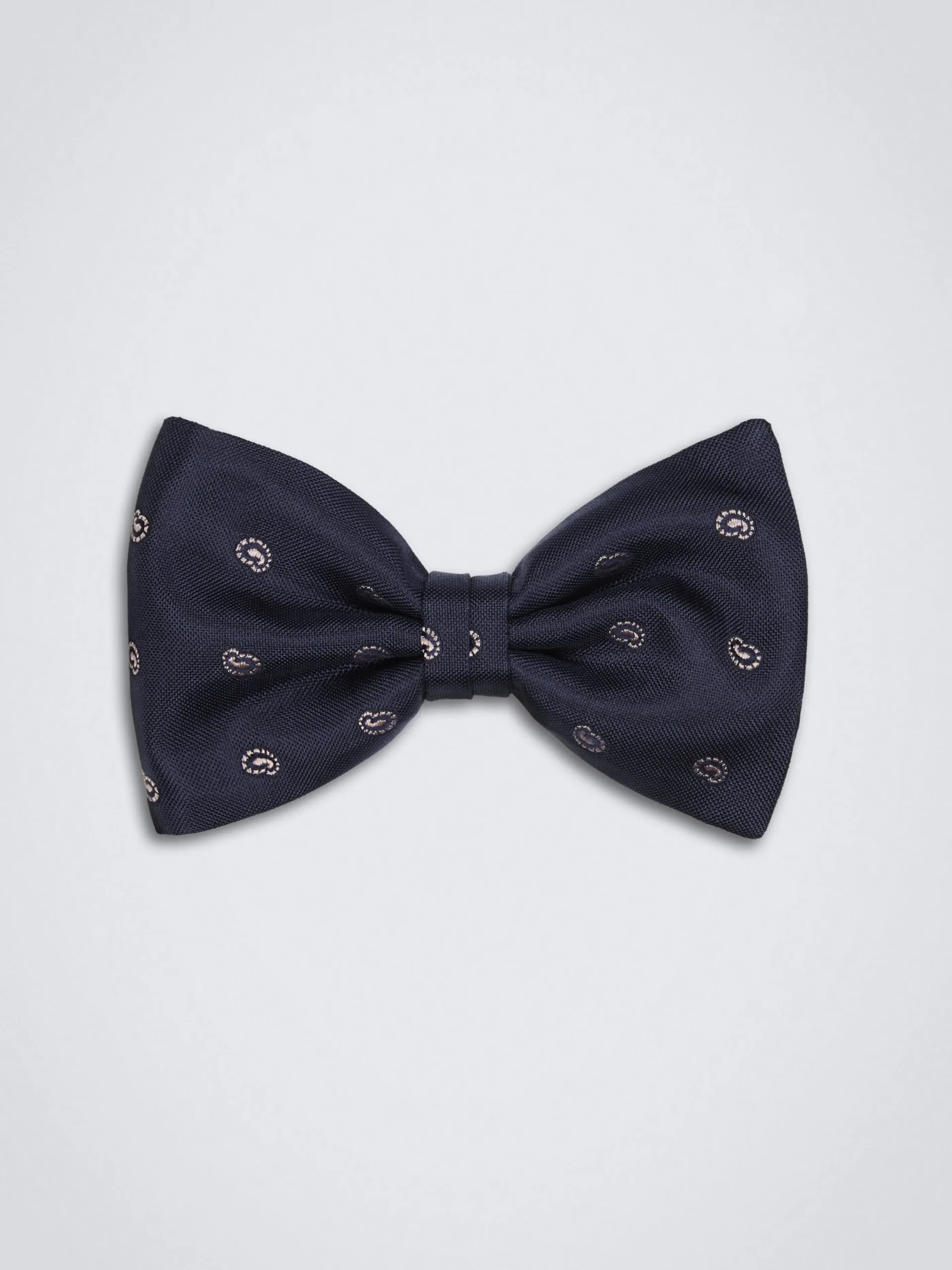 Midnight blue with beige paisley motif silk bow tie