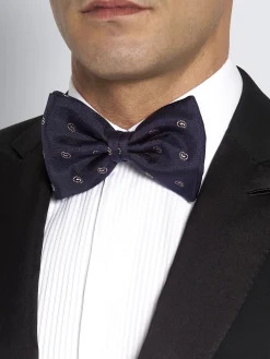Midnight blue with beige paisley motif silk bow tie