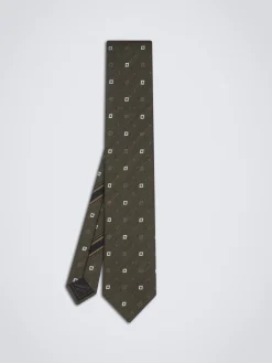 Military green silk and linen tie