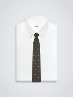 Military green silk and linen tie