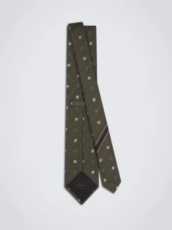 Military green silk and linen tie