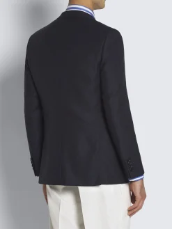 Navy and royal blue hopsak wool, cashmere and silk Ravello jacket