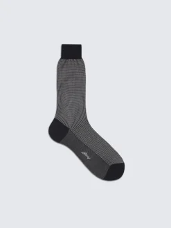 Navy blue and beige micro motif cotton and silk socks