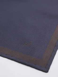 Navy blue and dark brown silk pocket square
