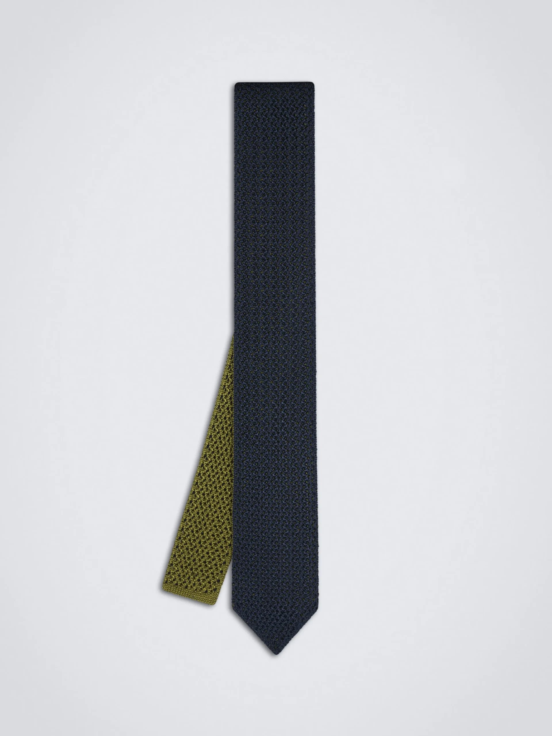 Navy blue and olive green knitted silk tie