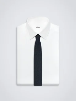 Navy blue and olive green knitted silk tie