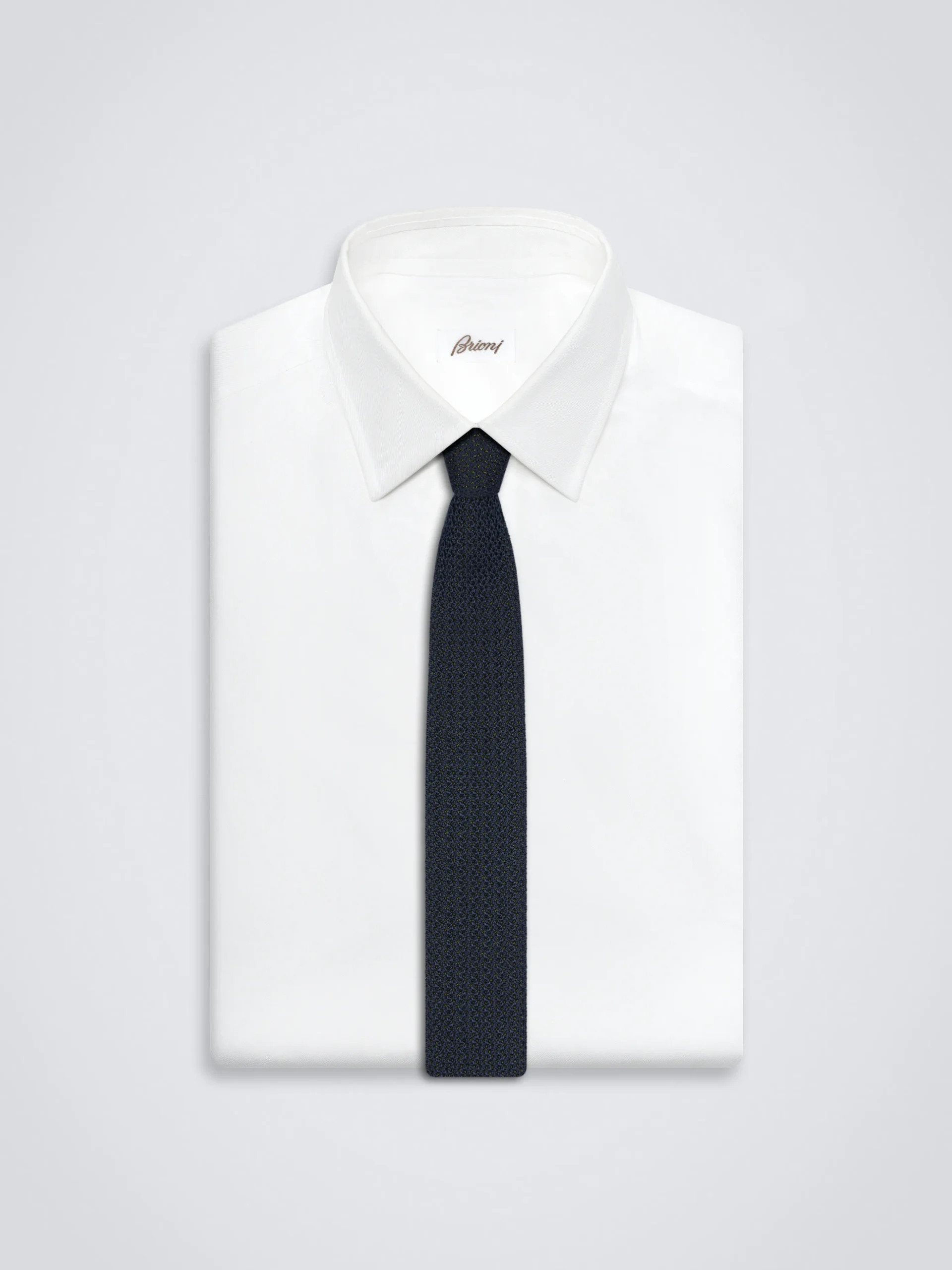 Navy blue and olive green knitted silk tie