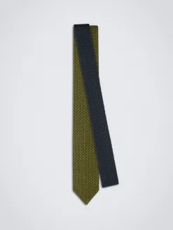 Navy blue and olive green knitted silk tie