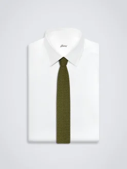 Navy blue and olive green knitted silk tie