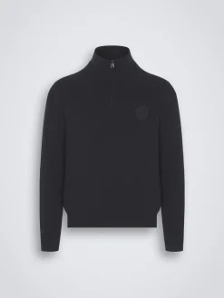 Navy blue cashmere and silk half-zip mockneck sweater