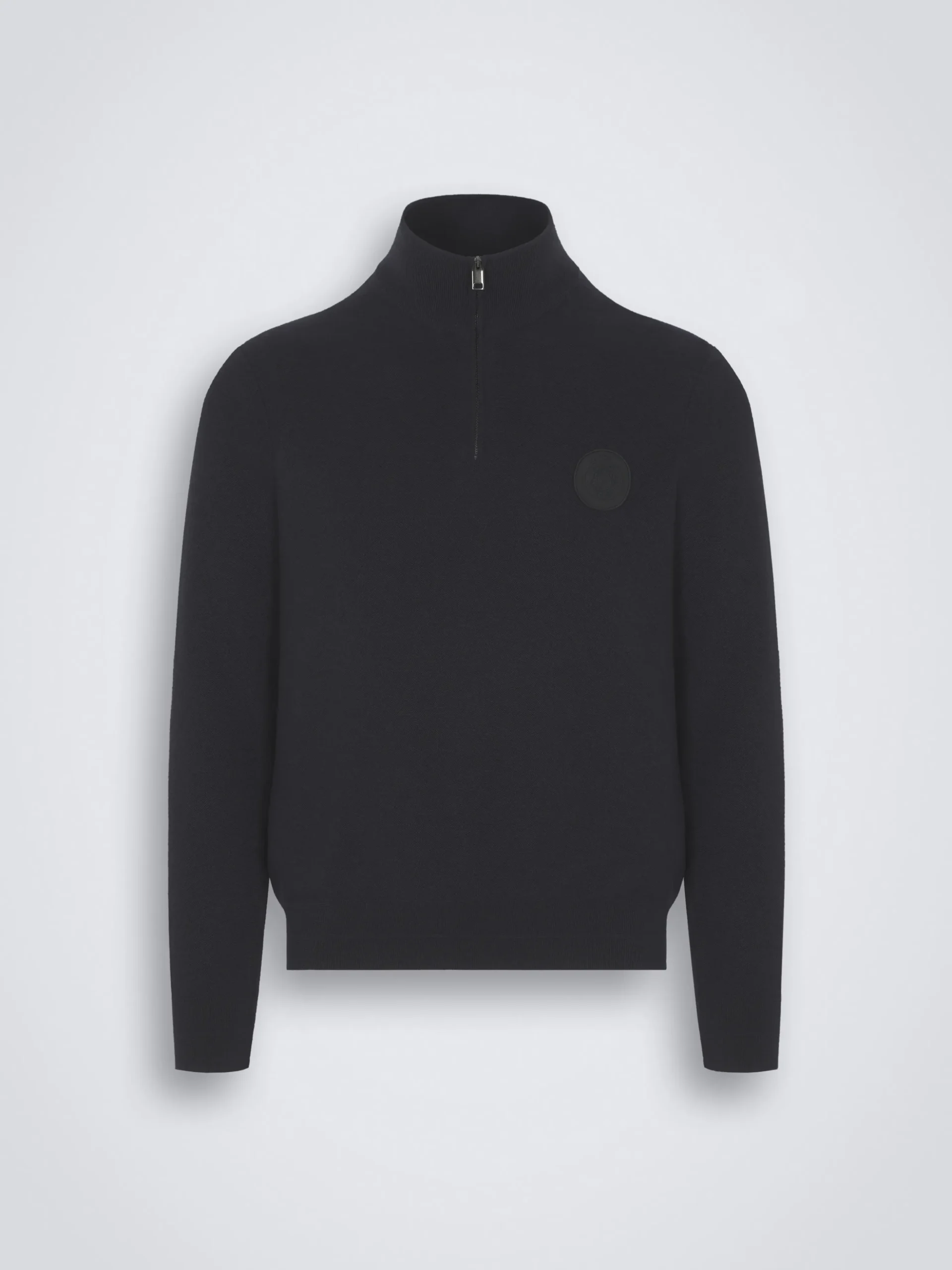Navy blue cashmere and silk half-zip mockneck sweater
