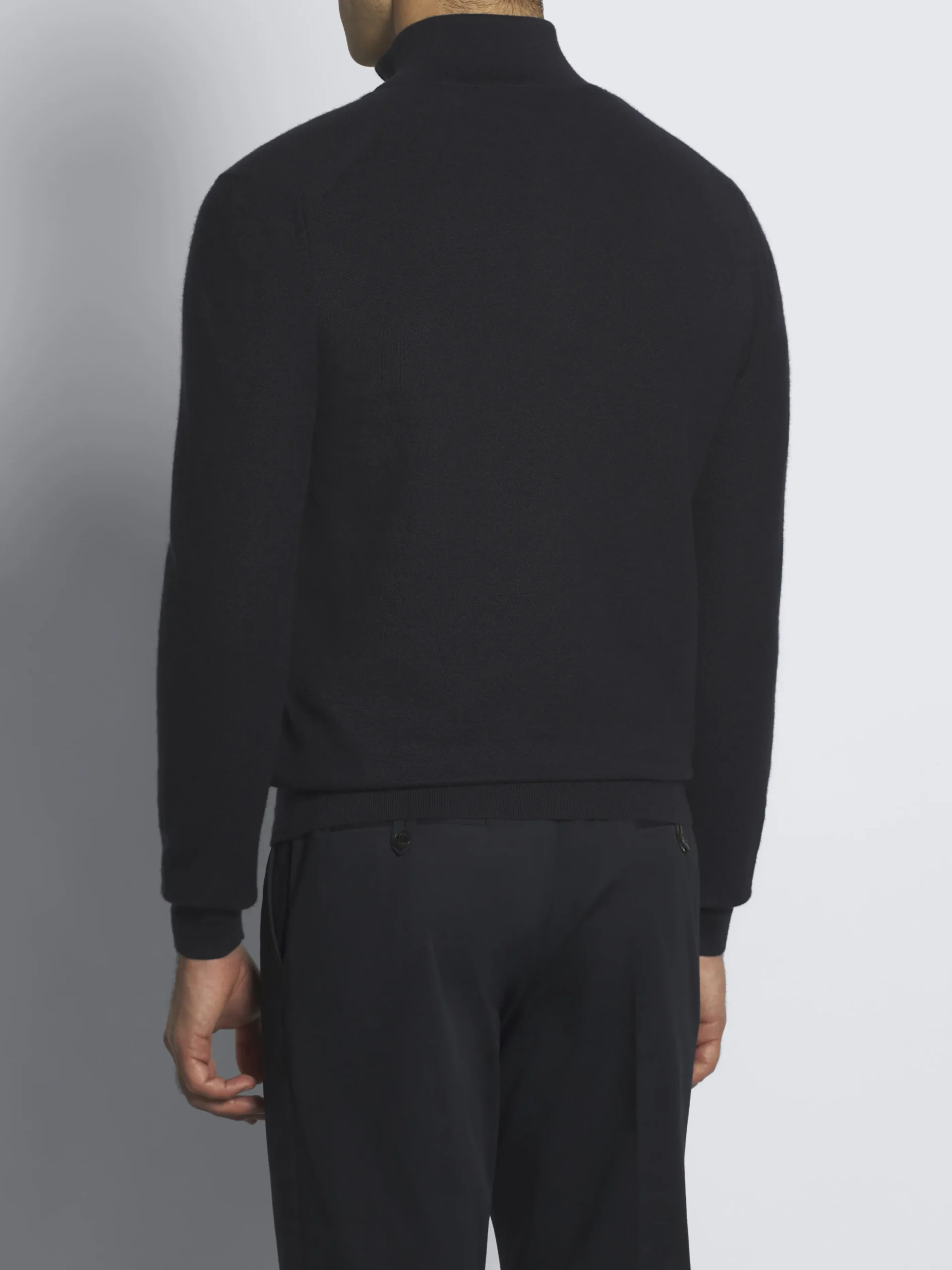 Navy blue cashmere and silk half-zip mockneck sweater