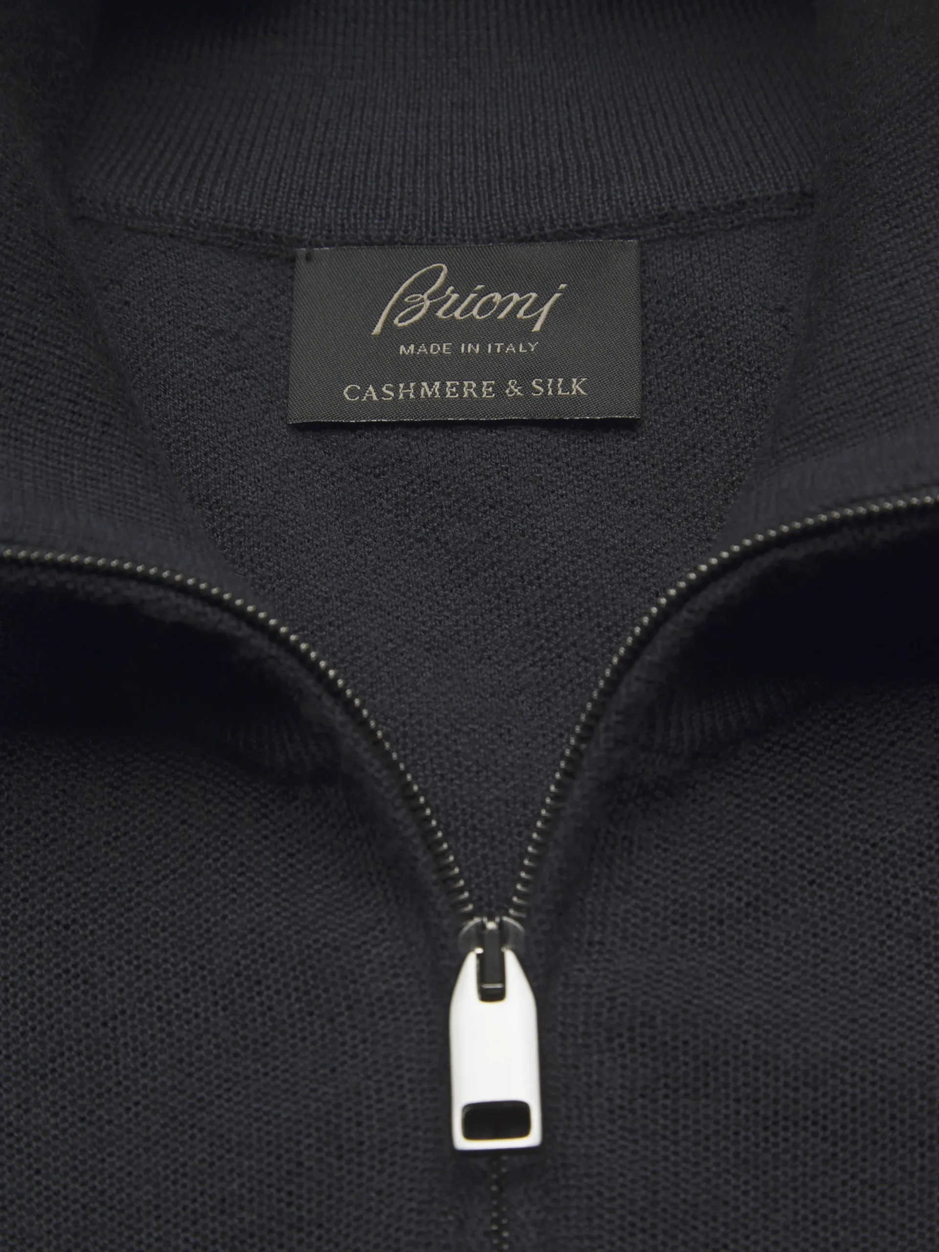 Navy blue cashmere and silk half-zip mockneck sweater