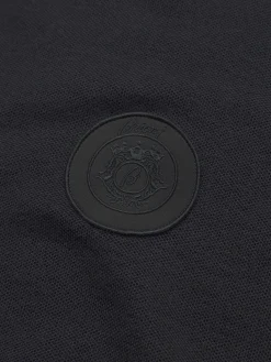 Navy blue cashmere and silk half-zip mockneck sweater