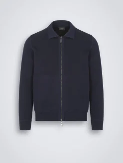 Navy blue cashmere, silk and cotton blouson