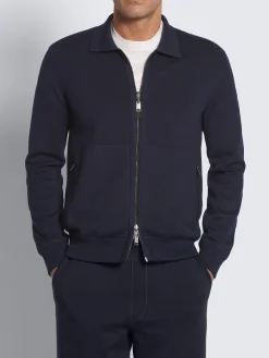 Navy blue cashmere, silk and cotton blouson