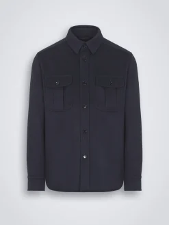 Navy blue cashmere, silk and vicuña Vagabond overshirt