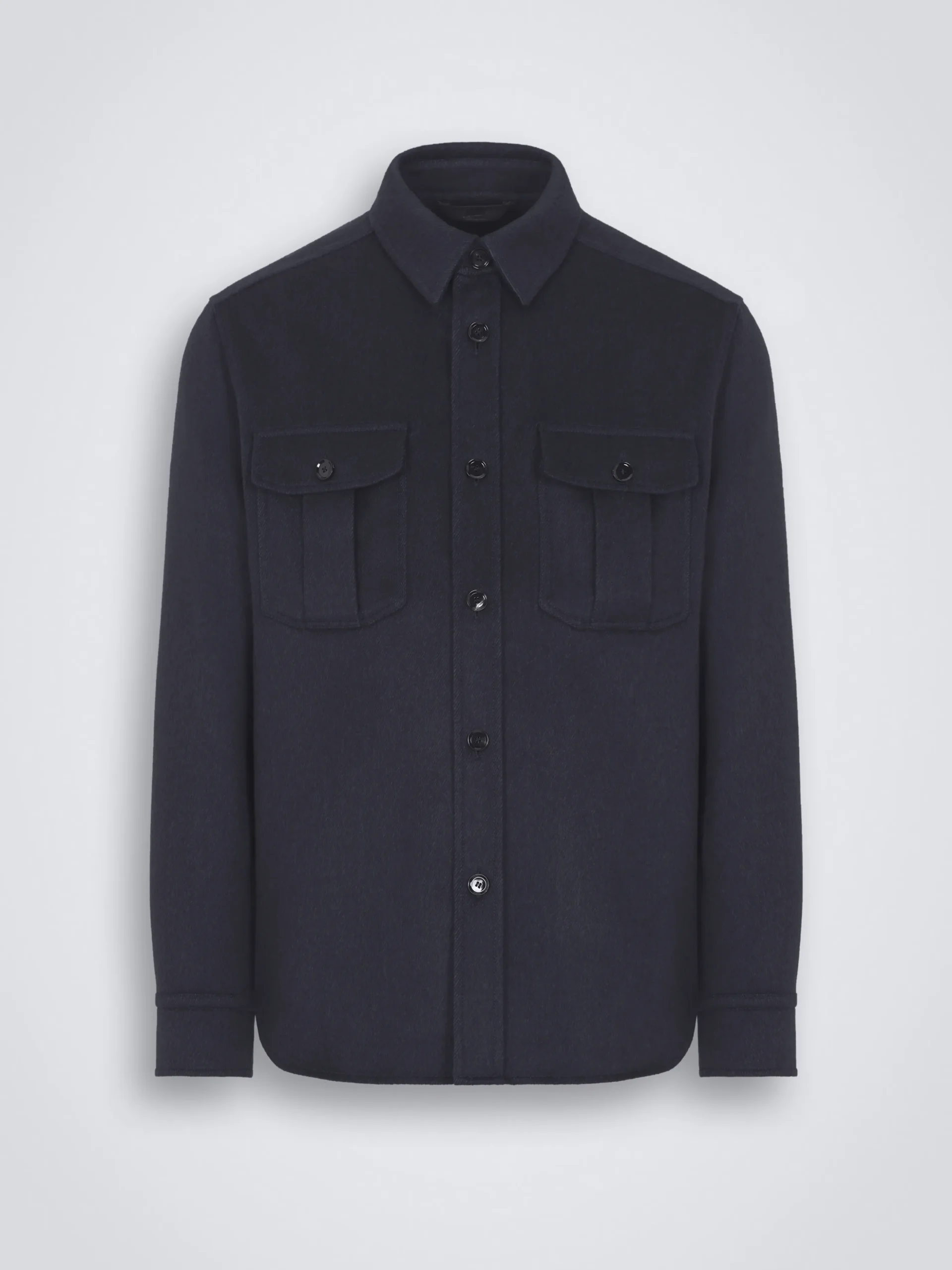 Navy blue cashmere, silk and vicuña Vagabond overshirt