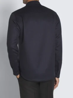Navy blue cashmere, silk and vicuña Vagabond overshirt