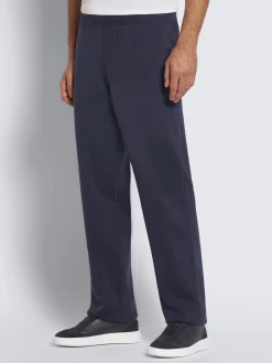 Navy blue cotton, cashmere and silk knit trousers