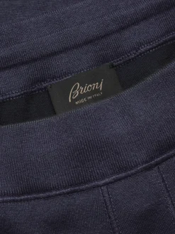 Navy blue cotton, cashmere and silk knit trousers