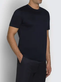 Navy blue cotton logo T-shirt