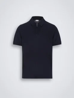 Navy blue cotton zip polo