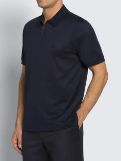 Navy blue cotton zip polo