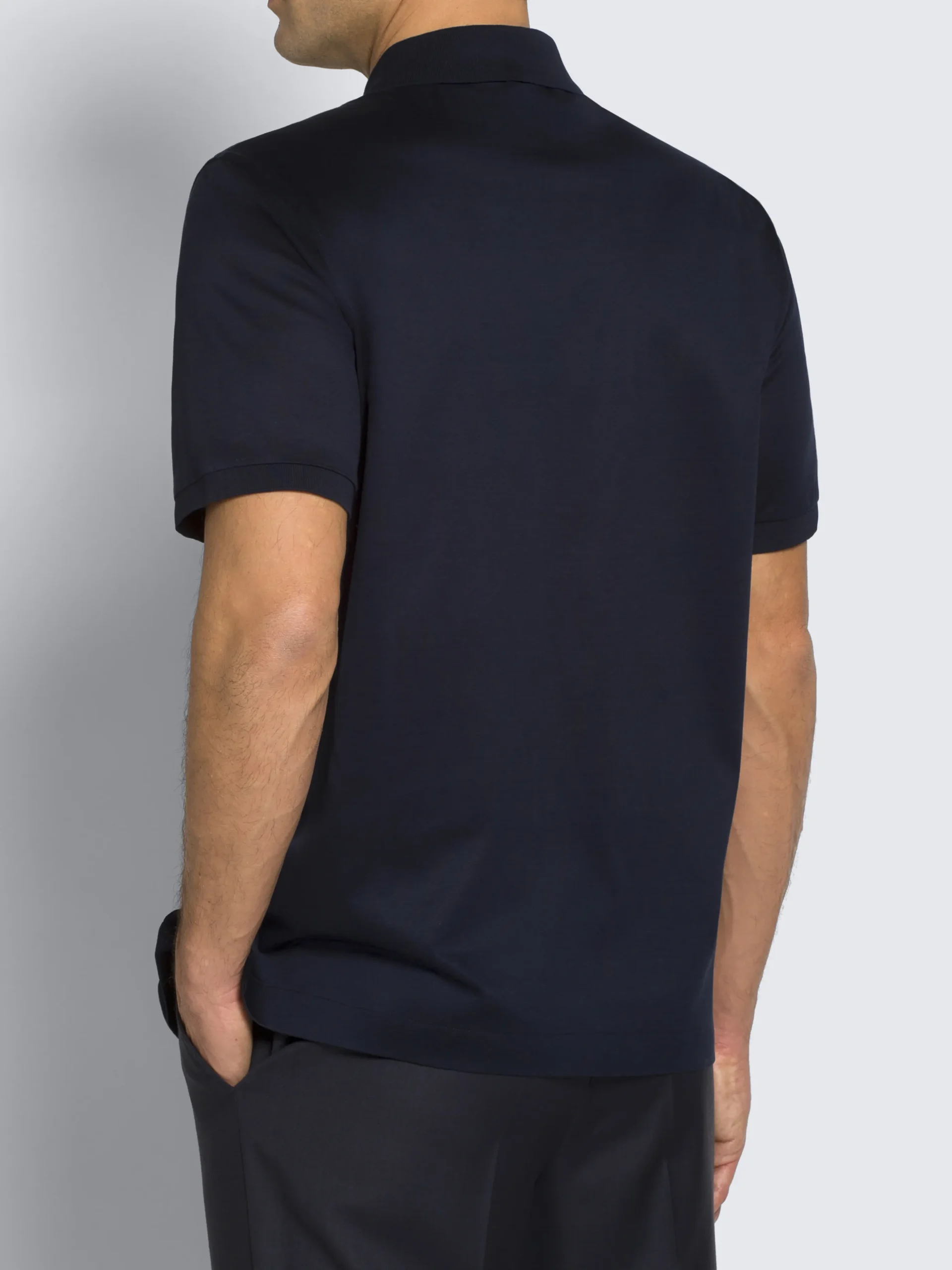 Navy blue cotton zip polo