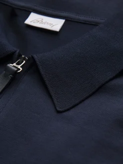 Navy blue cotton zip polo