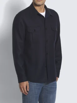 Navy blue double-splittable wool Vagabond overshirt