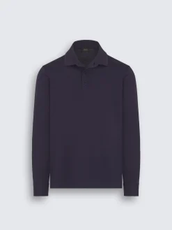 Navy blue gassed cotton Capri collar polo shirt