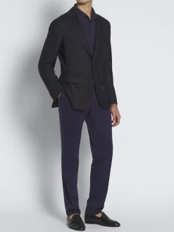 Navy blue gassed cotton Capri collar polo shirt