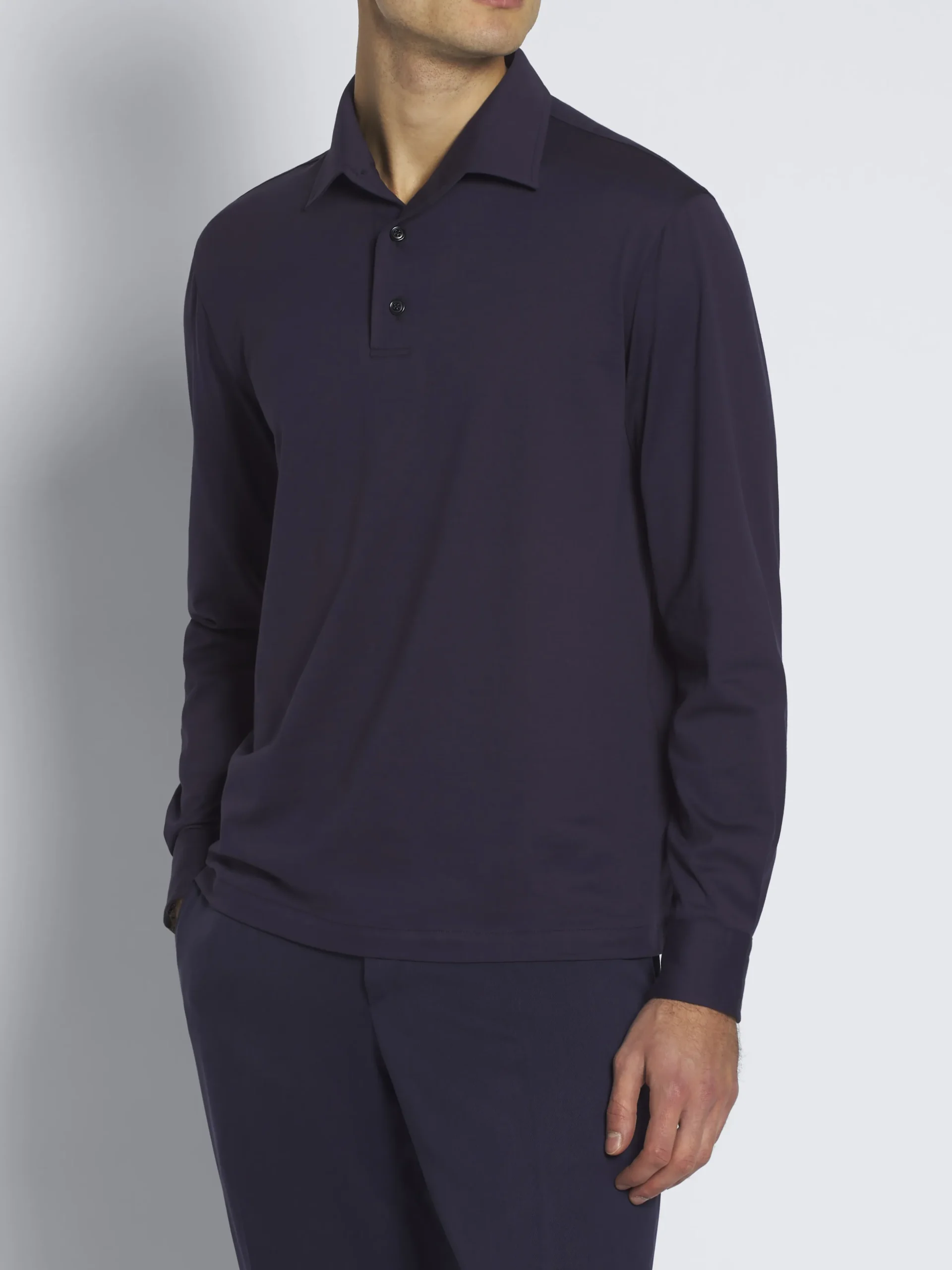 Navy blue gassed cotton Capri collar polo shirt