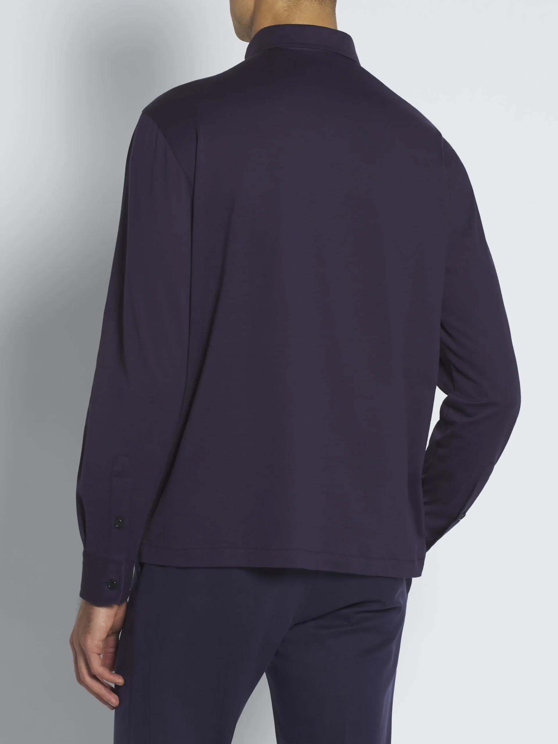 Navy blue gassed cotton Capri collar polo shirt