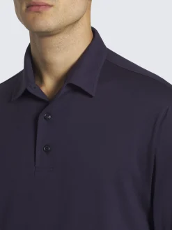 Navy blue gassed cotton Capri collar polo shirt