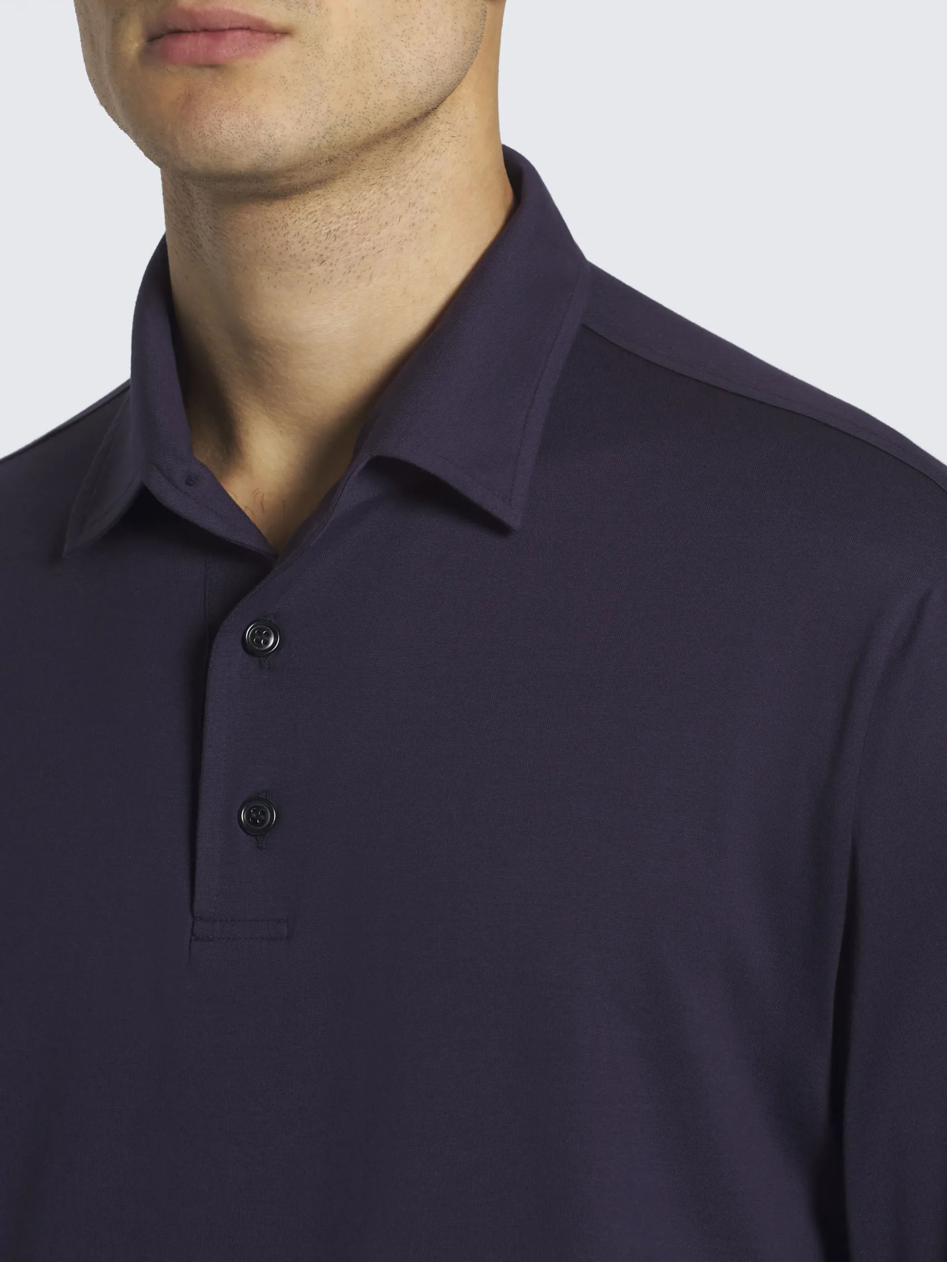 Navy blue gassed cotton Capri collar polo shirt