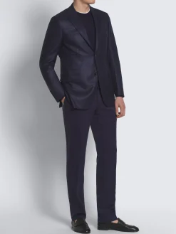 Navy blue glen plaid wool and silk Ravello jacket