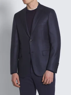 Navy blue glen plaid wool and silk Ravello jacket
