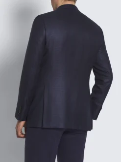 Navy blue glen plaid wool and silk Ravello jacket