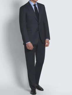 Navy blue herringbone Super 160's wool Brunico suit