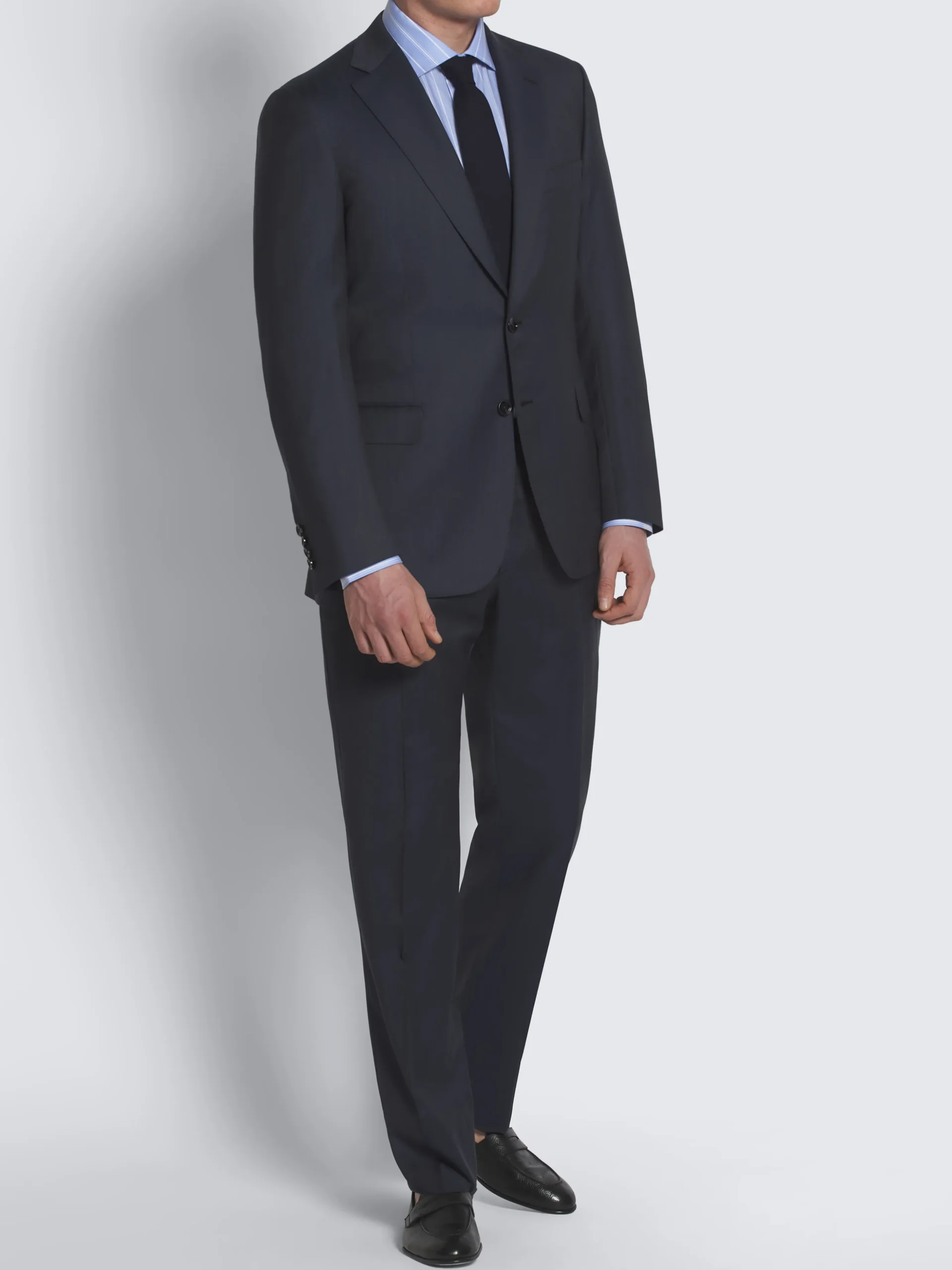 Navy blue herringbone Super 160's wool Brunico suit