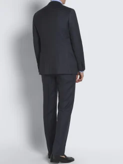 Navy blue herringbone Super 160's wool Brunico suit