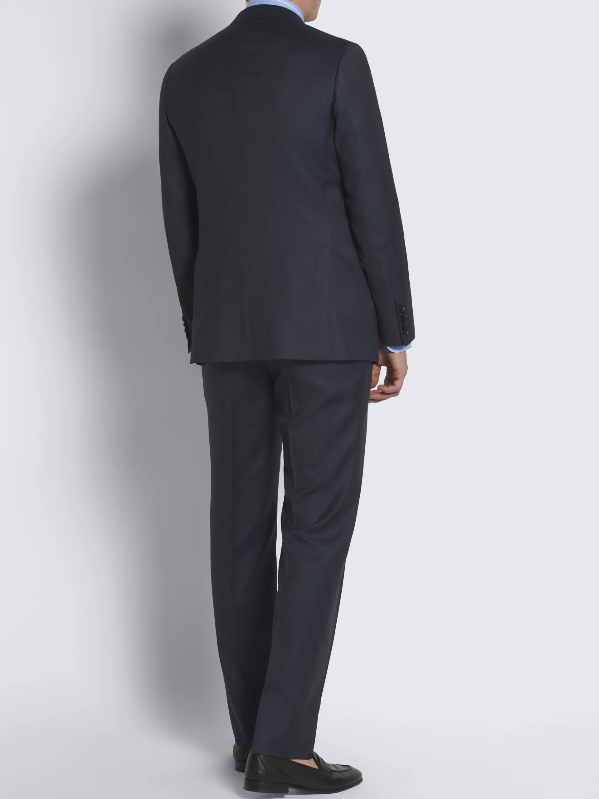 Navy blue herringbone Super 160's wool Brunico suit