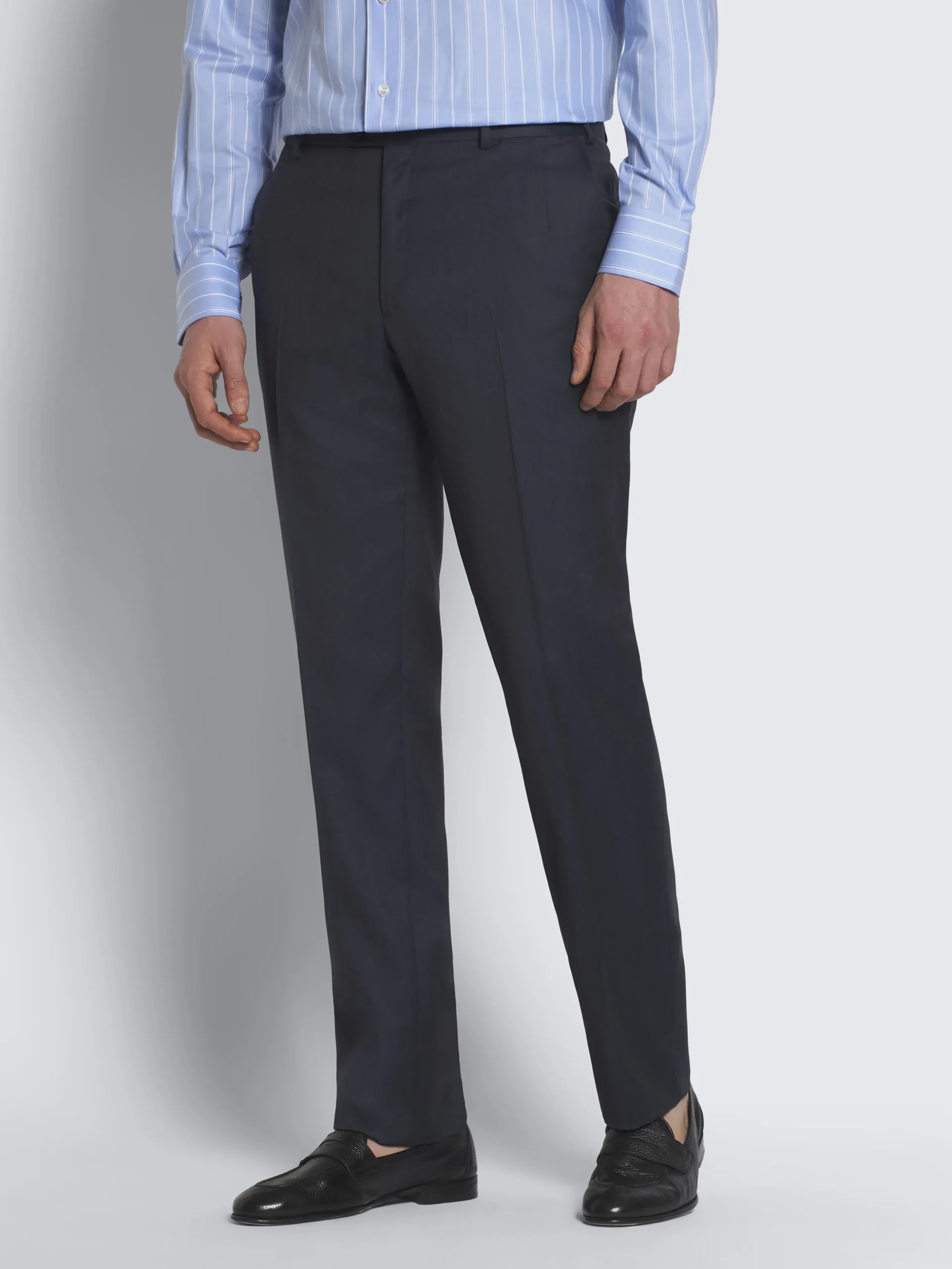 Navy blue herringbone Super 160's wool Brunico suit